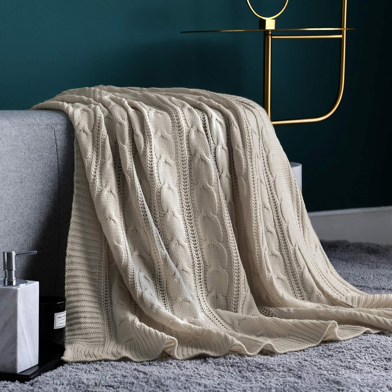 Amazon Com Jinchan Throw Blanket Taupe Lightweight Cable Knit Sweater Style Year Round Gift Indoor Outdoor Travel Accent Throw For Sofa Comforter Couch Bed Recliner Living Room Bedroom Decor 50 X 60 Kitchen