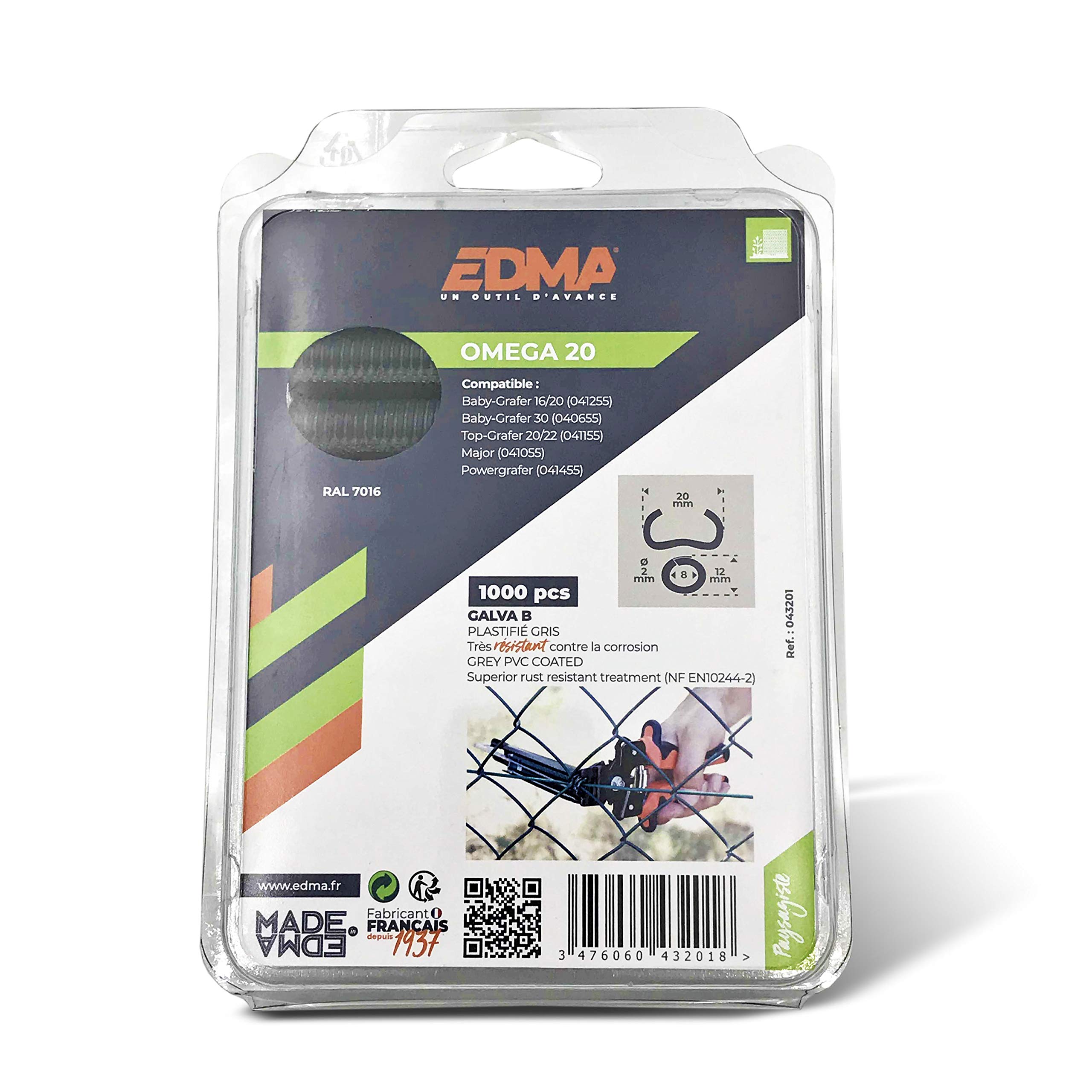 EDMA 43201 Omega 20 Staple, Galvanised Grey