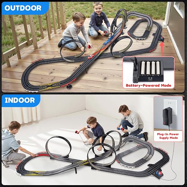 CUSOCUE HIGH-SPEED SLOT CAR RACE TRACK SETS FOR KIDS – BATTERY OR ELECTRIC TRACKS TOY WITH 2 SLOT CARS – DUAL RACING GAME LAP COUNTER RACE CAR TRACK GIFTS TOYS FOR BOYS GIRLS AGES 6 7 8 9 10 11 12