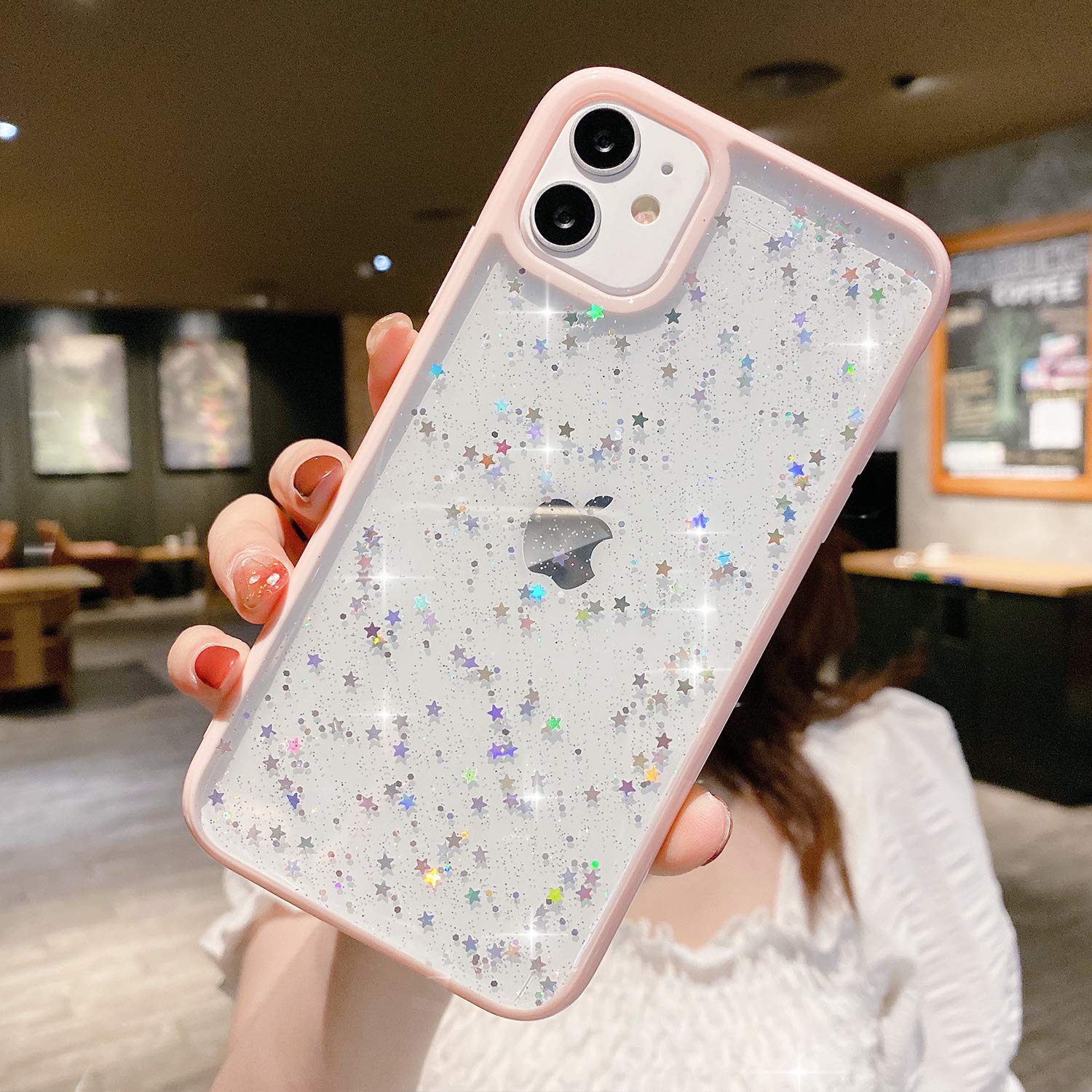 ZTUOK Compatible with iPhone 11 Case for Girls,Soft Slim Fit Full-Around Protective Cute Clear Sparkly Bling Star Phone Case Glitter Cover for iPhone 11 -Pink