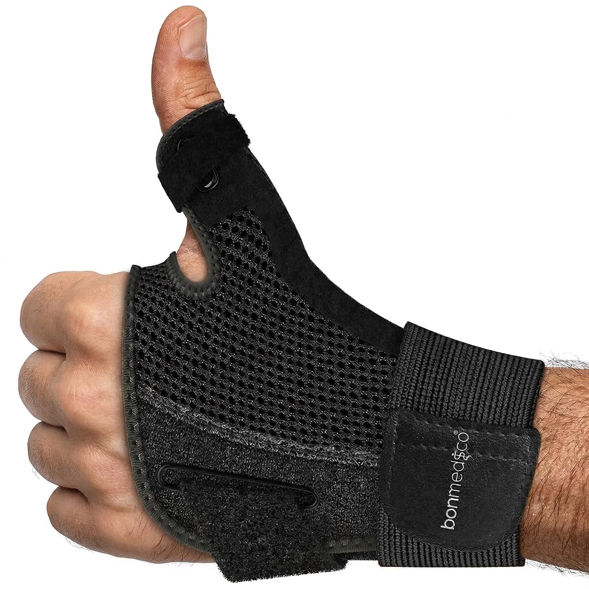 bonmedico Thumb Support Brace – Adjustable Thumb Splint for Left Hand or Right Hand w/Wrist Straps – Stabilising Thumb Protector for Men & Women - Hand Support for Injury – Black