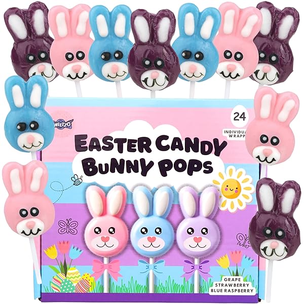 SWEETZO EASTER CANDY BUNNY LOLLIPOPS, INDIVIDUALLY WRAPPED FRUIT...