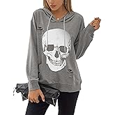 Blooming Jelly Women's Halloween Sweatshirts Skull Graphic T Shirts Long Sleeve Pullover Tops Gothic Fall Clothes 2025
