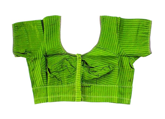 DCM round neck readymade short sleeve non padded cotton blouse (stripe fadded green)