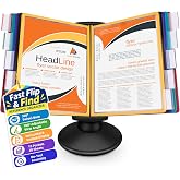 Antner 10-Pocket Desktop Reference &amp; Display System with 360&deg; Adjustable Base, Fast Flip &amp; Find Desk Reference Organizer, A4/Letter Size 10 Double-Sided Panels with 5-Color Borders &amp; Index Tabs, Black