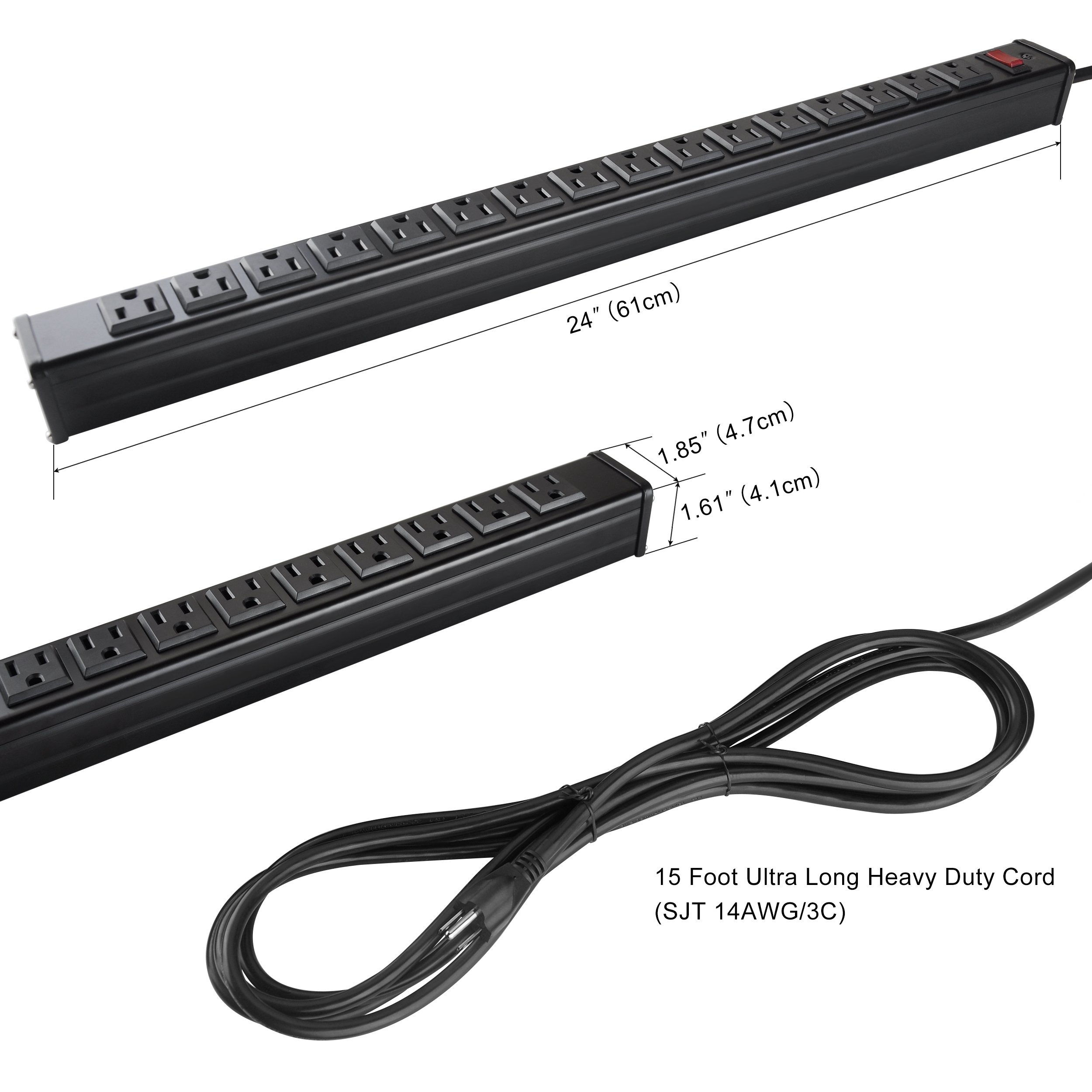 Bestten 16 Outlet Heavy Duty Metal Power Strip with 15Foot Extension Cord, ETL 713831427273 eBay