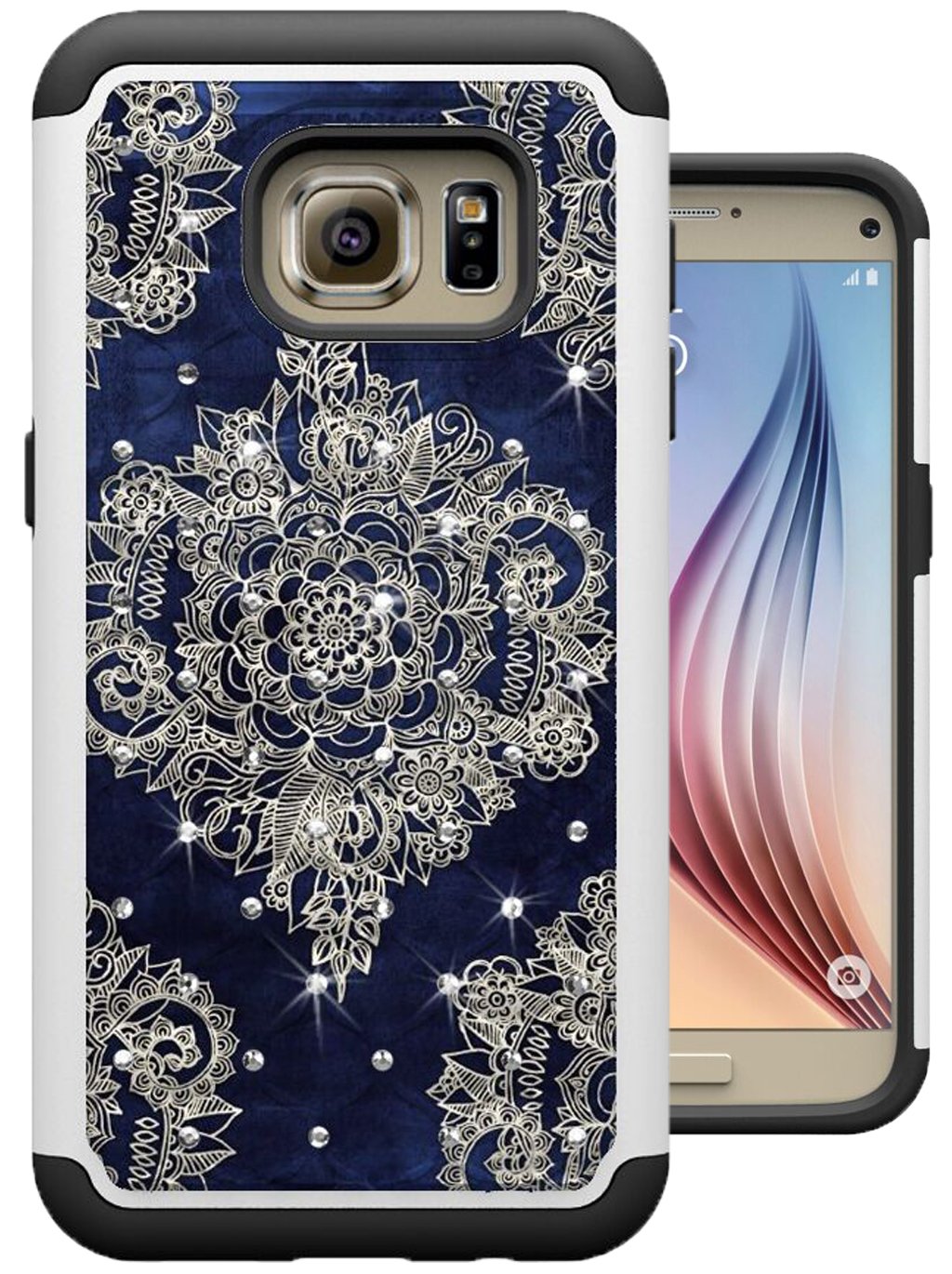 Galaxy S7 Case, MagicSky [Shock Absorption] Studded Rhinestone Bling Hybrid Dual Layer Armor Defender Protective Case Cover for Samsung Galaxy S7 (Flower)
