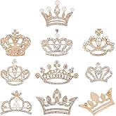 CHGCRAFT 9Pcs 9 Styles Crystal Rhinestone Crown Brooch Pin for Women Open Pave Crystal Wedding Brooch Scarf Pin Gift for Women Womens Mother Shirts Dresses, Light Gold