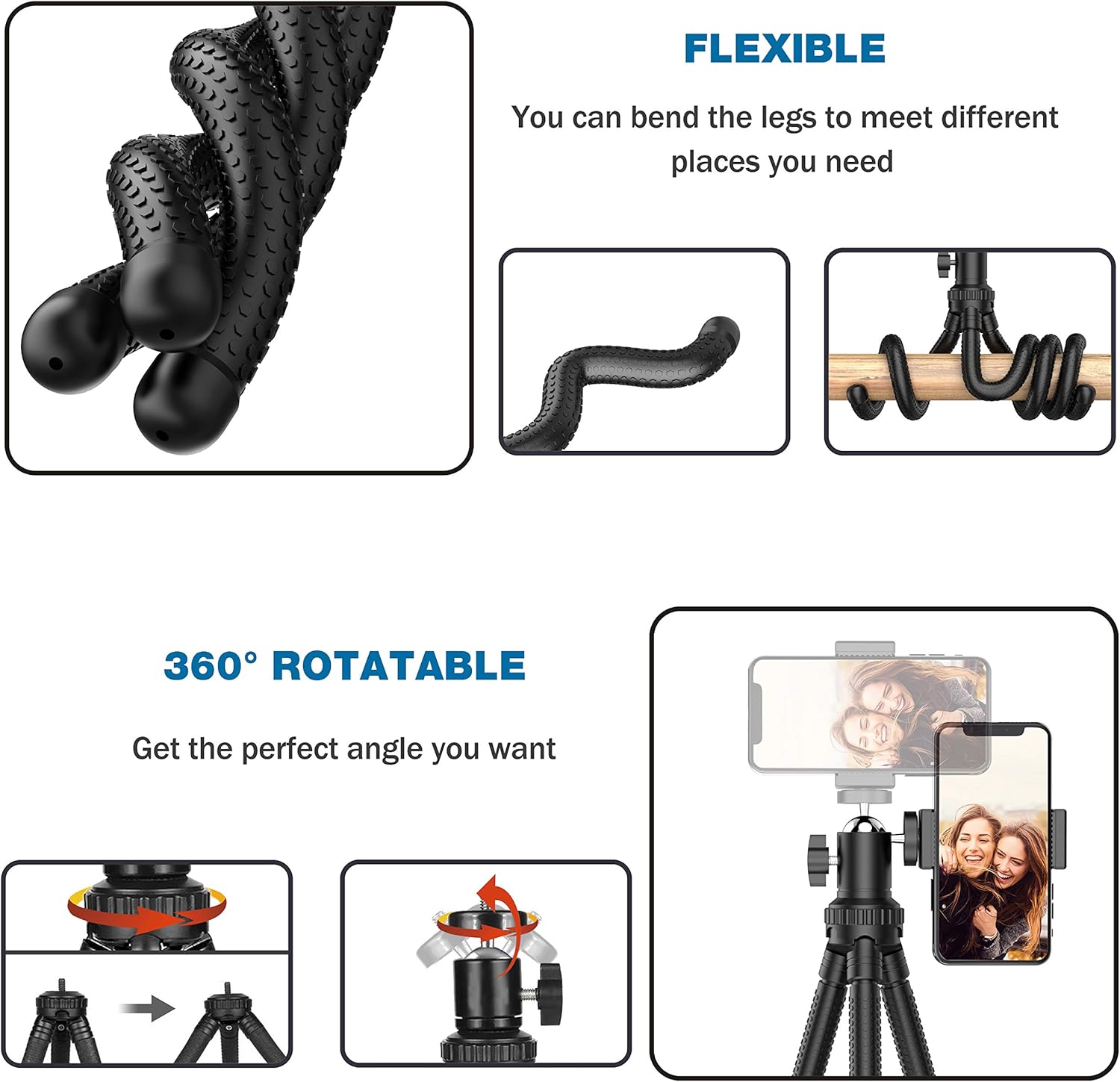 Phone Tripod, Portable Cell Phone Camera Tripod Stand with Wireless Remote, Flexible Tripod Stand for Selfies/Vlogging/Streaming/Photography Compatible with iPhone, Android Phone, Sports Camera GoPro: Camera & Photo