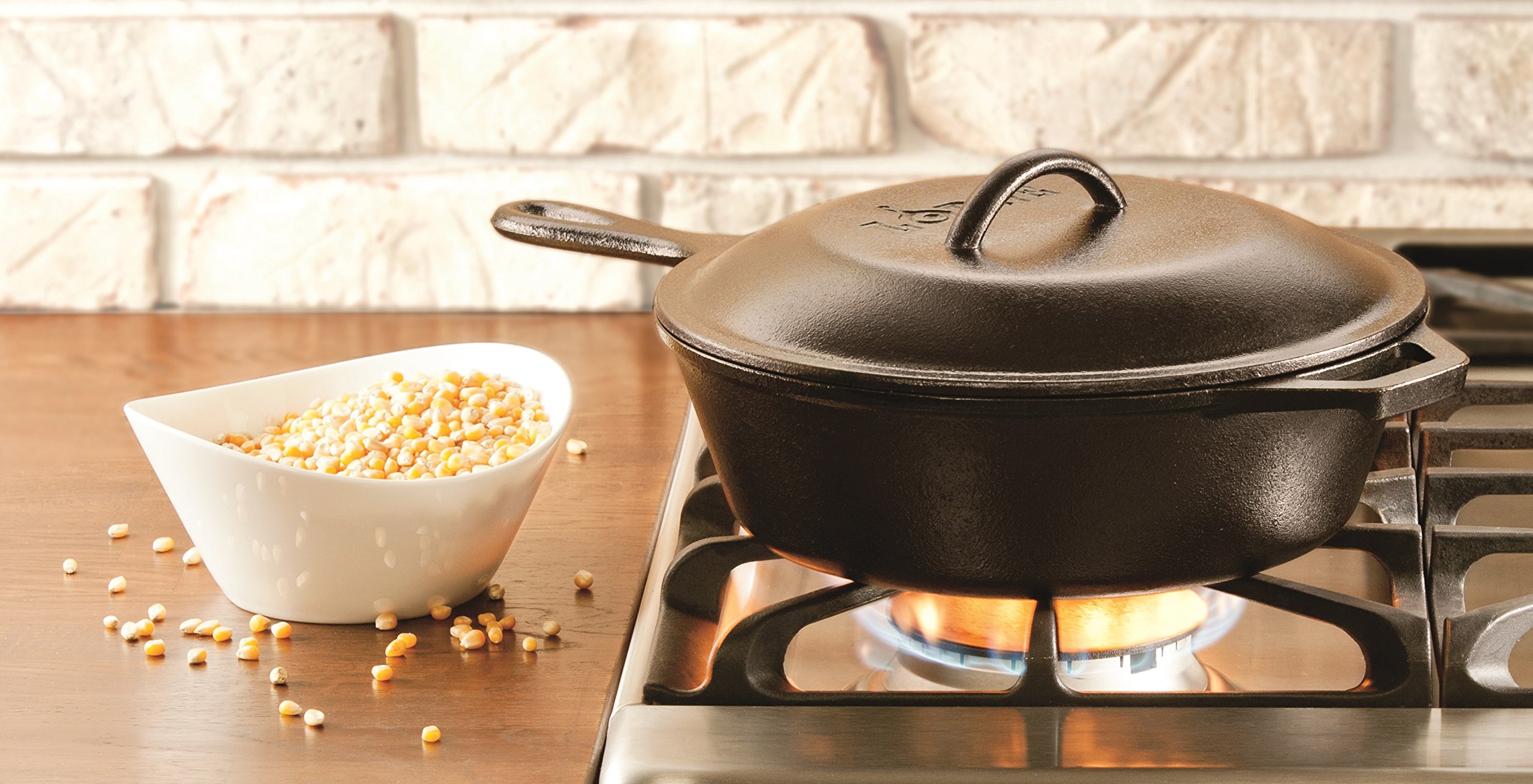 Lodge 3 Quart Cast Iron Deep Skillet with Lid. Covered Cast Iron