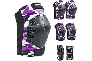 AIDY-PRO Adult/Youth/Kids Knee Pads and Elbow Pads Set Skateboard Protective Gear, 6 in 1 Knee Guards Kids Wrist Guards for Roller Skating Skateboarding Biking