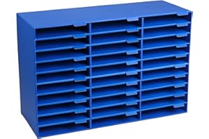 AdirOffice Cardboard Classroom Mailbox, and Office Mail Organizer with Name Slots, (30 Slot, Blue)