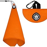 Magnetic Golf Towel with Carabiner Clip, Microfiber Waffle Design - Industrial Strength Magnet for Strong Hold to Golf Bags, Carts & Clubs - Orange