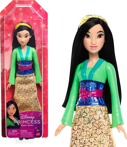 Mattel Disney Princess Dolls, Mulan Posable Fashion Doll with Sparkling Clothing and Accessories, Disney Movie Toys, HLW14