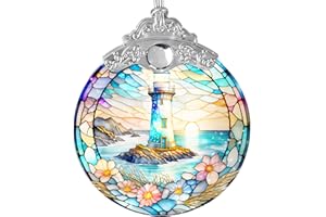 Stained Glass Suncatcher, Jocidea Lighthouse Ornament, Christmas Ornaments, Holidays Ornaments, Christmas Tree Decor, Lighthouse Decor for Home, Lighthouse Gifts