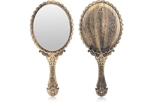 YUSONG Vanity Handheld Mirror for Makeup - Vintage Princess Mirror for Women Brass Gold Embossed Flower Small Mirrors Tabletop Party Classroom