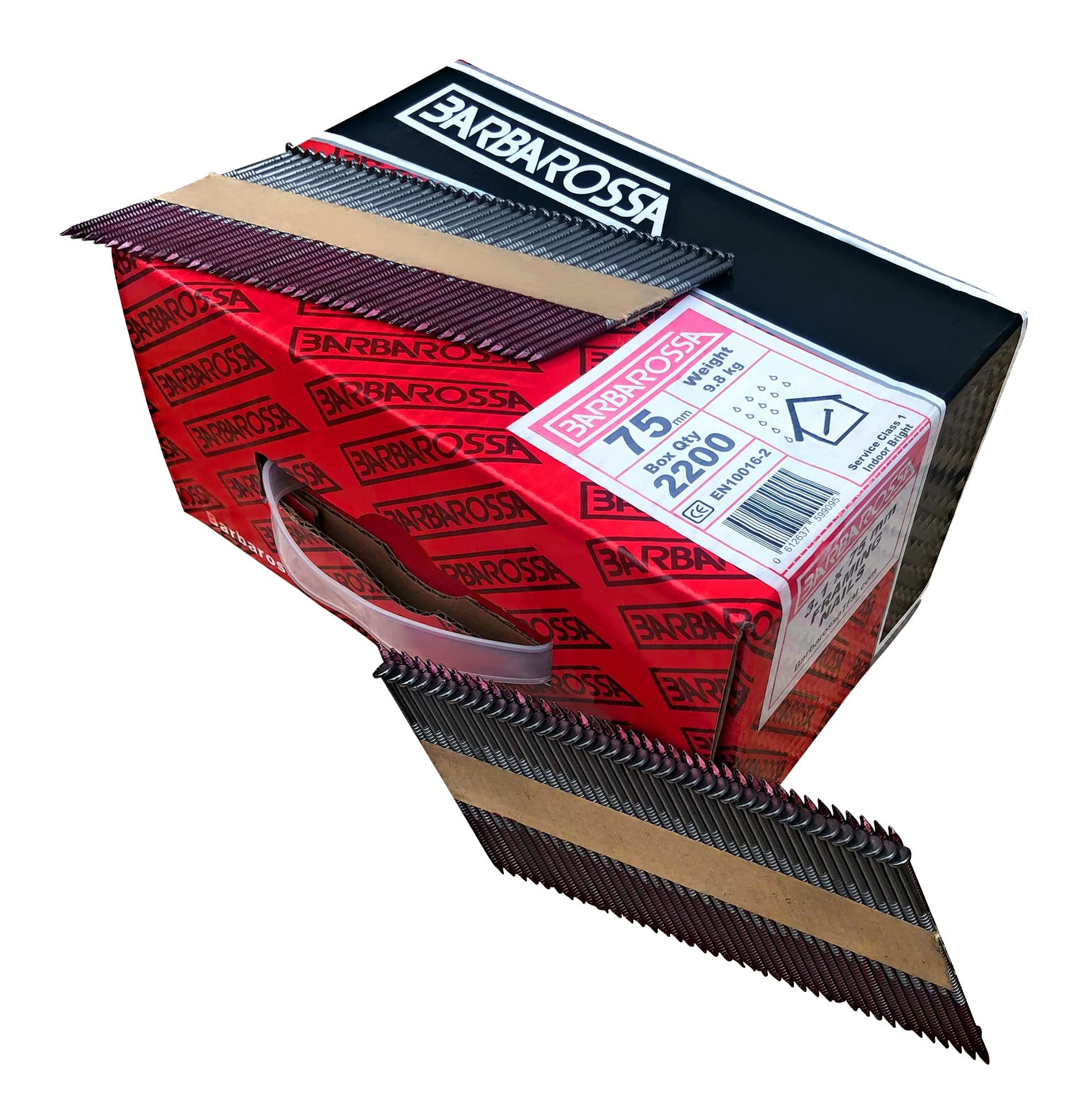 Barbarossa 1st Fix (51mm - 90mm) Bright collated framing Nails for Cordless nailers (75mm - 3” (2200) Ringshank)