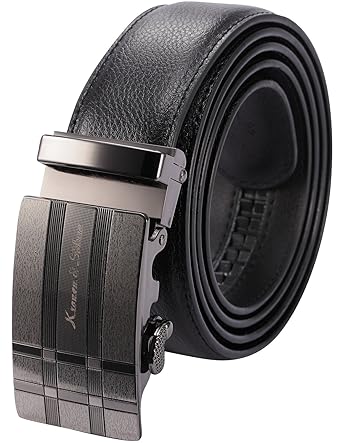 Kronen Soehne KS Herren Ledergürtel Schwarz Automatische Edelstahl Schnalle KB053