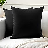 Encasa XO Throw Pillow Covers 20x20 in Set of 2 Jet Black | No Inserts | Cotton Pillow Covers for Living Room, Bed, Sofa, Couch | Decorative Cushion Covers with Improved Zipper
