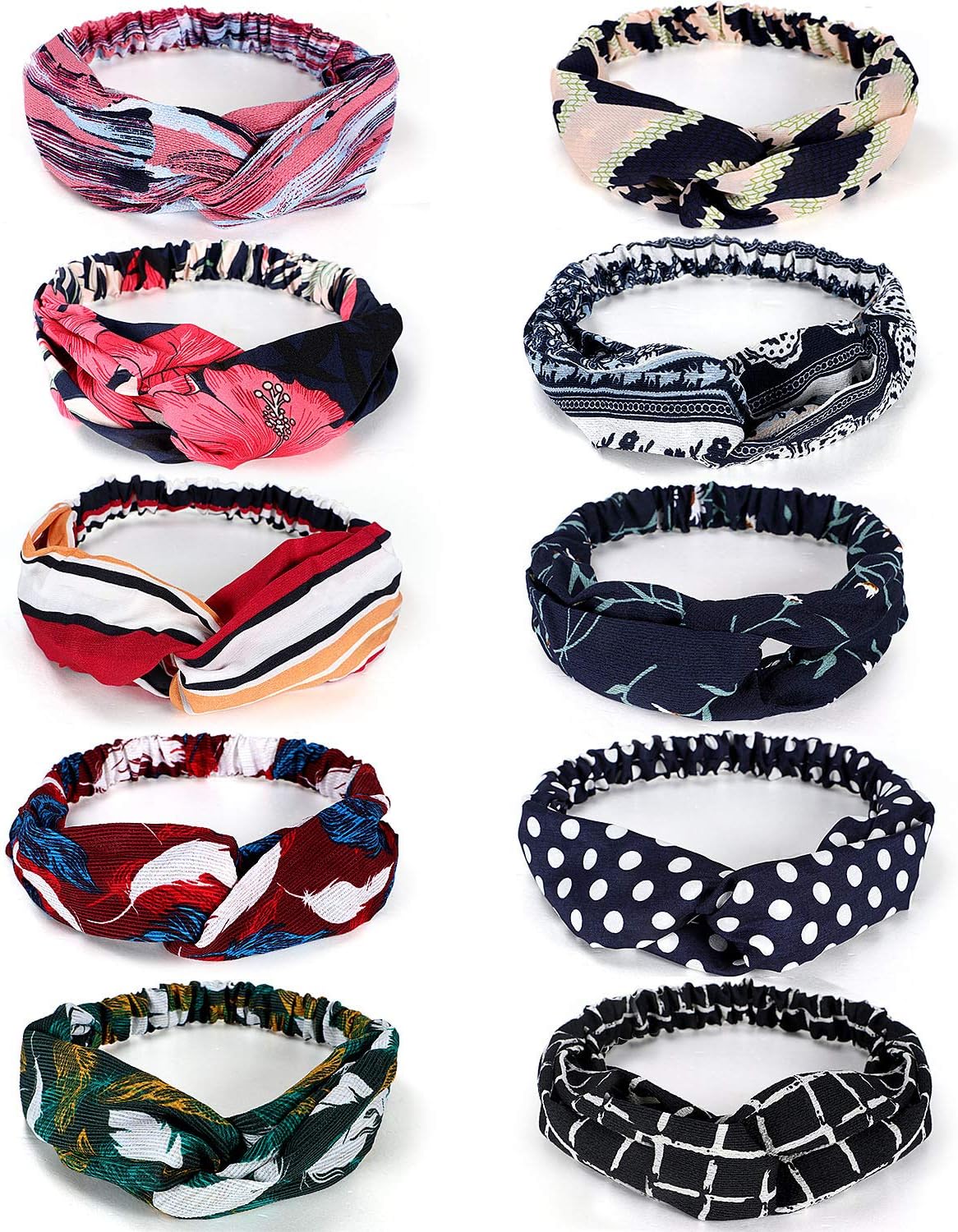 vamei Headbands for Women Head Wrap Vintage Elastic Floal Style Turban Headband Stretchy Moisture Hairband Twisted Knot Hair Accessories