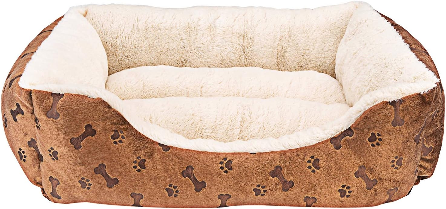 Panier Moelleux Pour Chat/chiot - 55x42x18 Cm, Intérieur Douillet, Forme Vague, Poignée De Transport