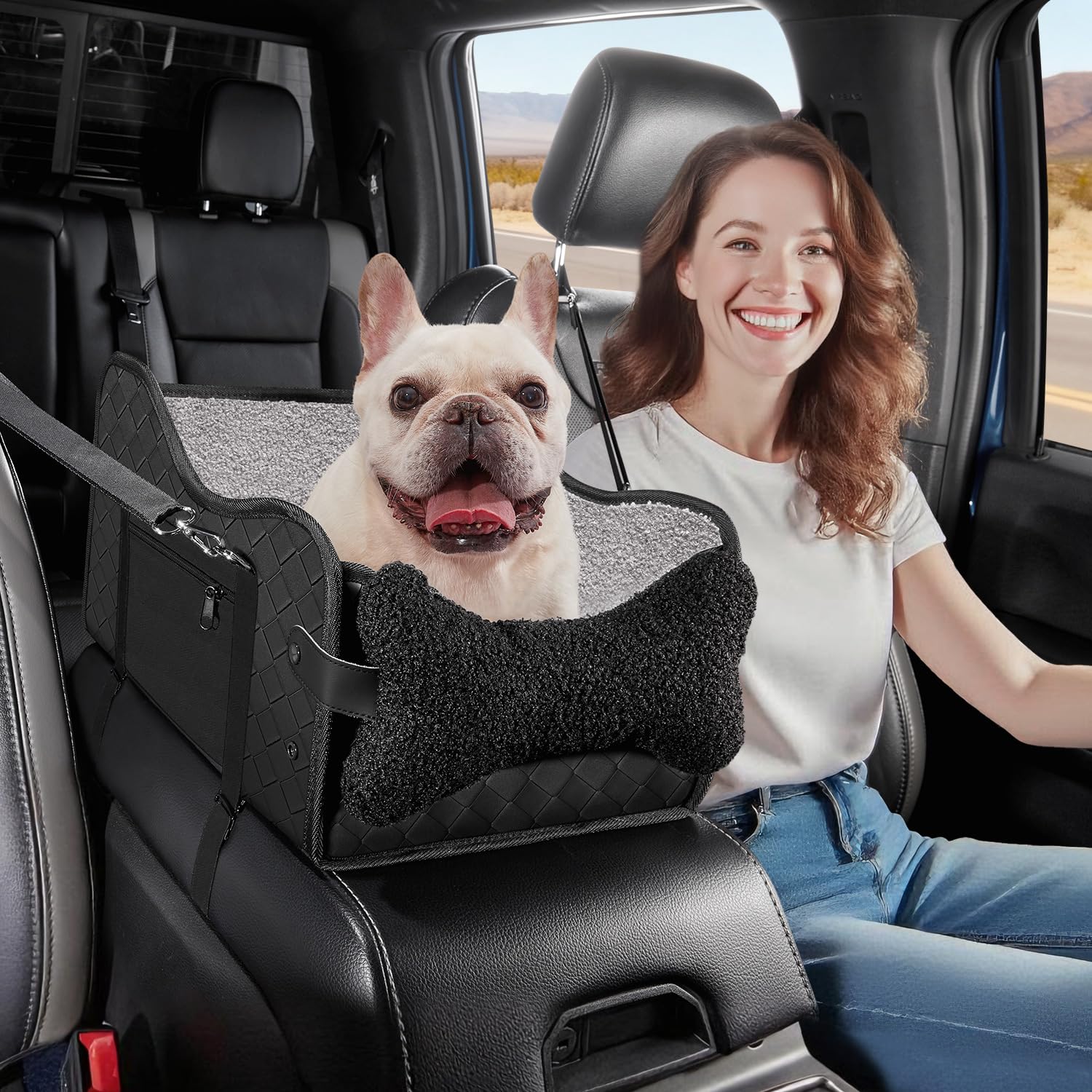 Photo 1 of TKYZ Center Console Dog Car Seat,Pet Puppy Middle Console Dog Car Seat for Small Dogs (Full-Size Truck Black)