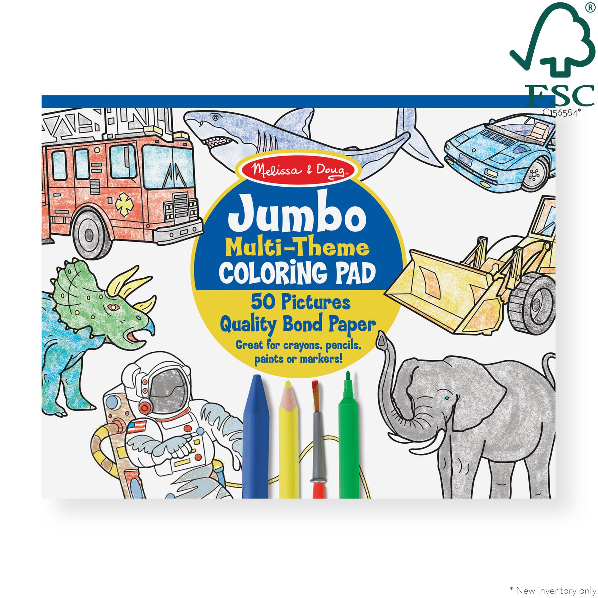 Melissa & Doug Jumbo 50-Page Kids' Coloring Pads 3-Pack - Animals, Vehicles, and Multi-Themed - FSC Certified