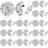 Bonuci 12 Pairs Clip on Dance Earrings Competition Rhinestone Ear Clips 15mm Silver Crystal Round Earrings Jewelry Gifts for Women Girls 0.59 Inch Valentine's Day Gifts