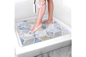 Mofonky Shower Mat Non Slip: Soft Comfort Loofah Shower Anti Slip Mat with Drain Hole - 31 x 31 Inch Extra Large Square Mats for Inside Shower Stall