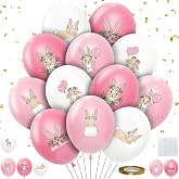 HYOWCHI Rabbit Bunny Birthday Decorations Balloons Set, Pink, 48 Pcs | Bunny Theme Print Latex Balloons Party Supplies for Birthday Baby Shower, Easter