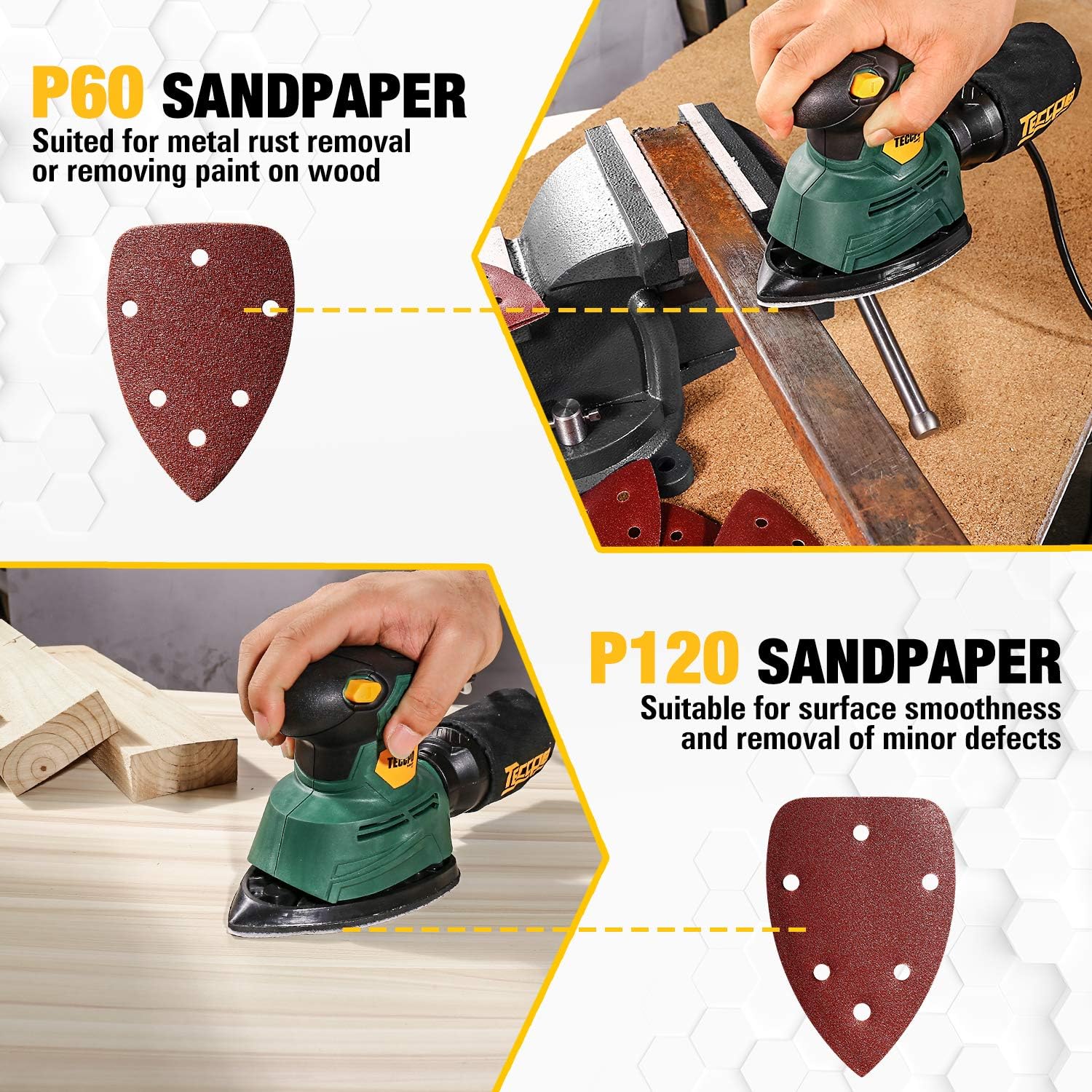 TECCPO Compact Mouse Detail Sander with 12Pcs Sandpapers, 14, 000 OPM Multi-Function Sander, Efficient Dust Collection System, Ideal for Sanding, DIY-TAMS22P - - 