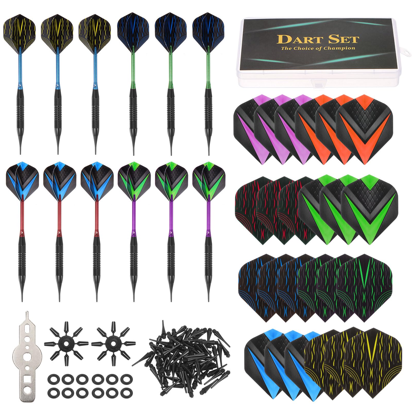 PATIKIL Darts Plastic Tip - 12 Pcs 18 Gram Soft Tip Darts Set 100 Extra Dart Tips 24 Dart Flights Wrench & Flight Protectors with Dart Case for Electronic Dartboard