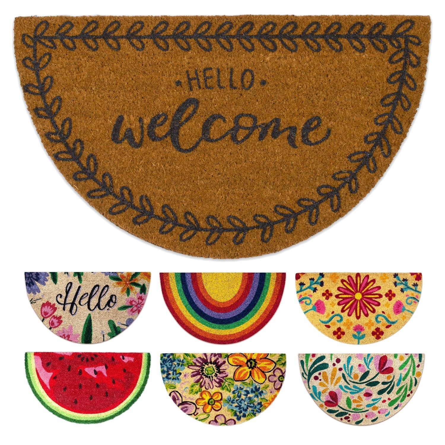 LUA VIKA Coir Doormat - Hello welcome - 40x70 cm - Outdoor Door mat - Front Door mat outside - Half moon Doormats outside