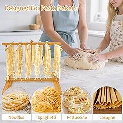 Mozphae Bamboo-Pasta-Drying-Rack with Transfer Wand