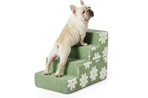 LE SURE Lesure Dog Stairs for Small Dogs 18" H 4-Step Foam Pet Steps Foldable for High Bed Couch and Sofa Chairs Jacquard Shaggy Plush for Cats with Supporting Board and Non-Slip Bottom, Swamp Green