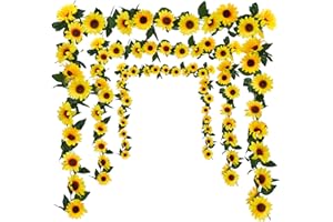 Uieke 3 Pack Artificial Sunflower Garland, 7.5ft/Strand Silk Sunflowers Hanging Vines Flowers with Green Leaves for Room Kitchen Garden Birthday Wedding Baby Shower Party Table Decor Large
