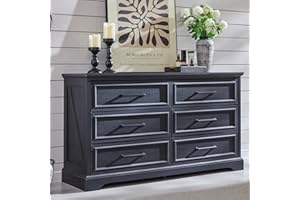 ACCOHOHO Farmhouse 6 Drawer Dresser for Bedroom, 52 Inch Wide Modern Dresser TV Stand with Large Drawers & Bar Handles, Rustic Wood Chest of Drawers for Bedroom, Living Room, Hallway, Black