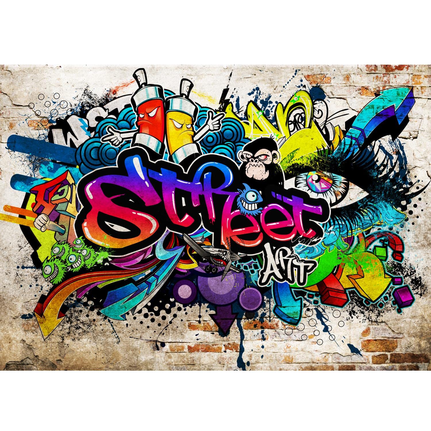 Runa Art Wallpaper 396 x 280 cm Graffiti Street Art Non-Woven Decoration Print Wall Mural Living Room - Made in Germany - Colorful 9218012b