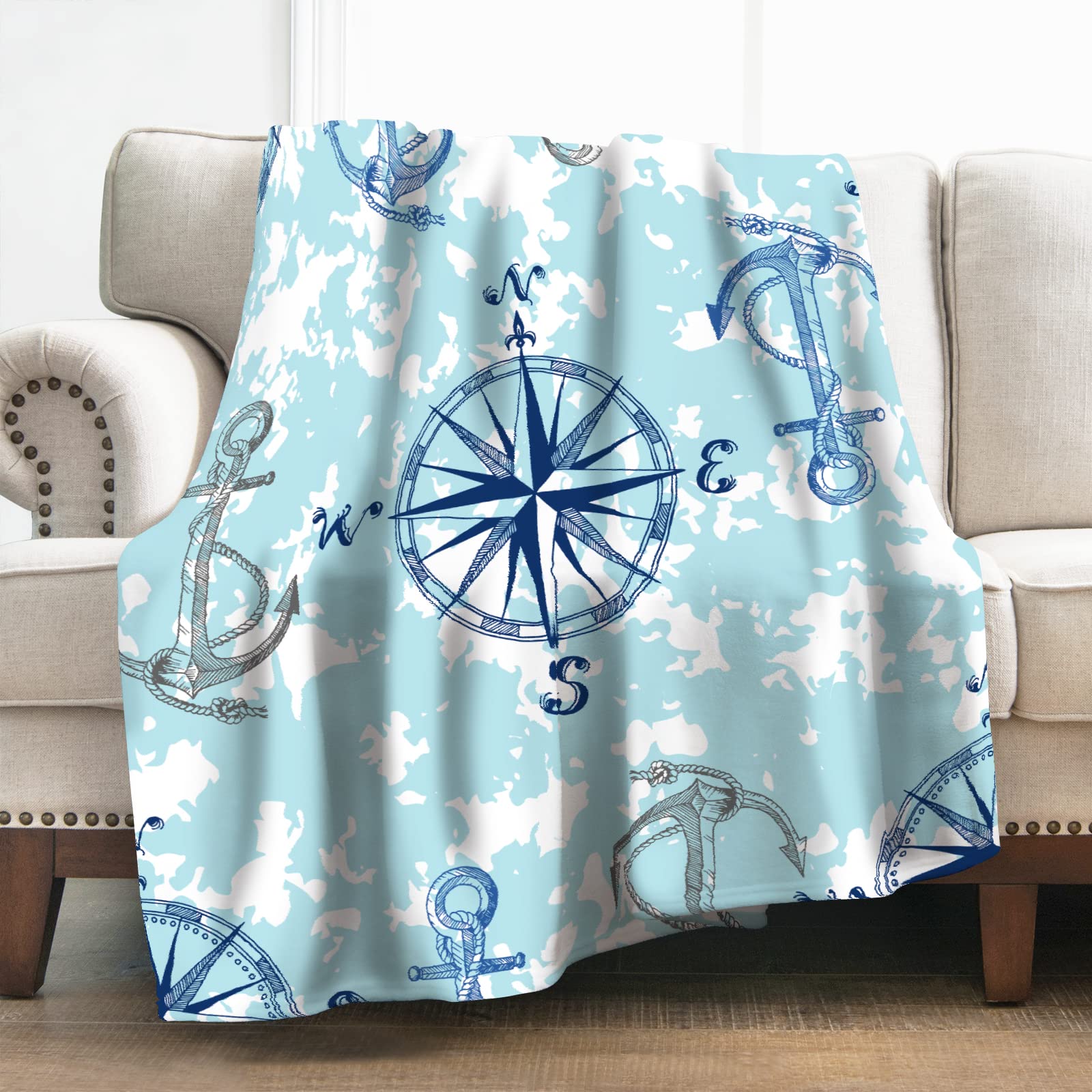 Levens Nautical Anchor Compass Blanket Gifts for