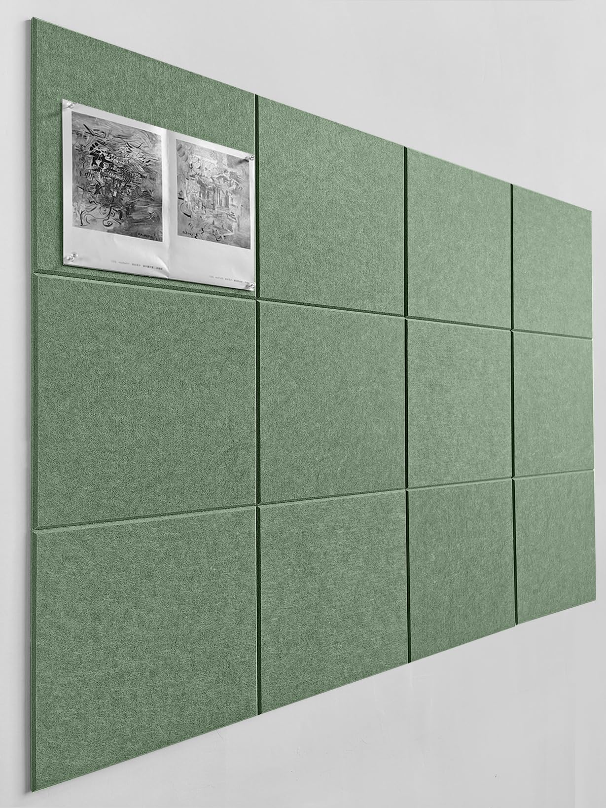 Photo 1 of Large Cork Board Alternative - 47"x35" 12 Pack Felt Wall Tiles with Safe Removable Adhesive Tabs, Cork Wall Tiles Cork Board for Home Office Pin Board Tack Board 48 x 36 - Forest Green