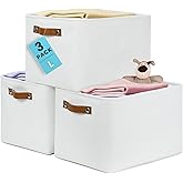 OrganiHaus Large Fabric Storage Baskets for Shelves 3 Pack, 15x11in Closet Storage Bins for Shelves, Canvas Baskets for Organizing, Linen Closet Organizers, Cloth Basket, Off-White