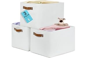 OrganiHaus Fabric Storage Bins for Shelves 15x11 inches 3 Pack, Decorative Closet Baskets with Handles, Large Cube Storage Bi