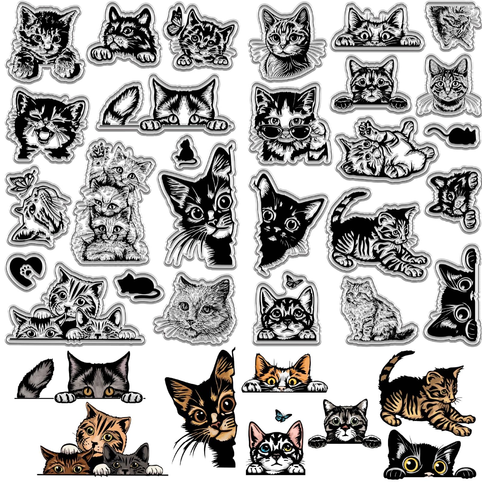 CRASPIRE 2Pcs Cat Clear Stamps Animal Rubber Stamps Vintage PVC Reusable Background Postmark Transparent Silicone Stamp Seals for Journaling Card Making DIY Scrapbooking Film Frame