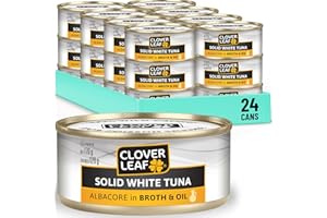 Clover Leaf Solid White Tuna in Broth & Oil - 170g, 24 Count - No Preservatives, No Additives Canned Fish - Excellent Source 