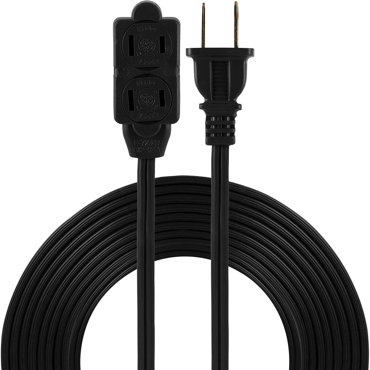 GE 15, Black, 45154 6 Ft Extension Cord, 3 Power Strip, 2 Prong, 16 Gauge, Twist-to-Close Safety Outlet Covers, Indoor Rated, Perfect for Home, Office or Kitchen, UL Listed
