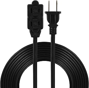 GE 15, Black, 45154 6 Ft Extension Cord, 3 Power Strip, 2 Prong, 16 Gauge, Twist-to-Close Safety Outlet Covers, Indoor Rated, Perfect for Home, Office or Kitchen, UL Listed