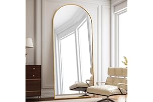 ZMYCZ Floor Length Mirror, 76"x34" Arch Full Length Mirror, Mirror Full Length Hanging or Leaning, Body Mirror with Stand, Wall Mounted Mirror, Arched-Top Mirror with Aluminum Frame for Bedroom(Gold)