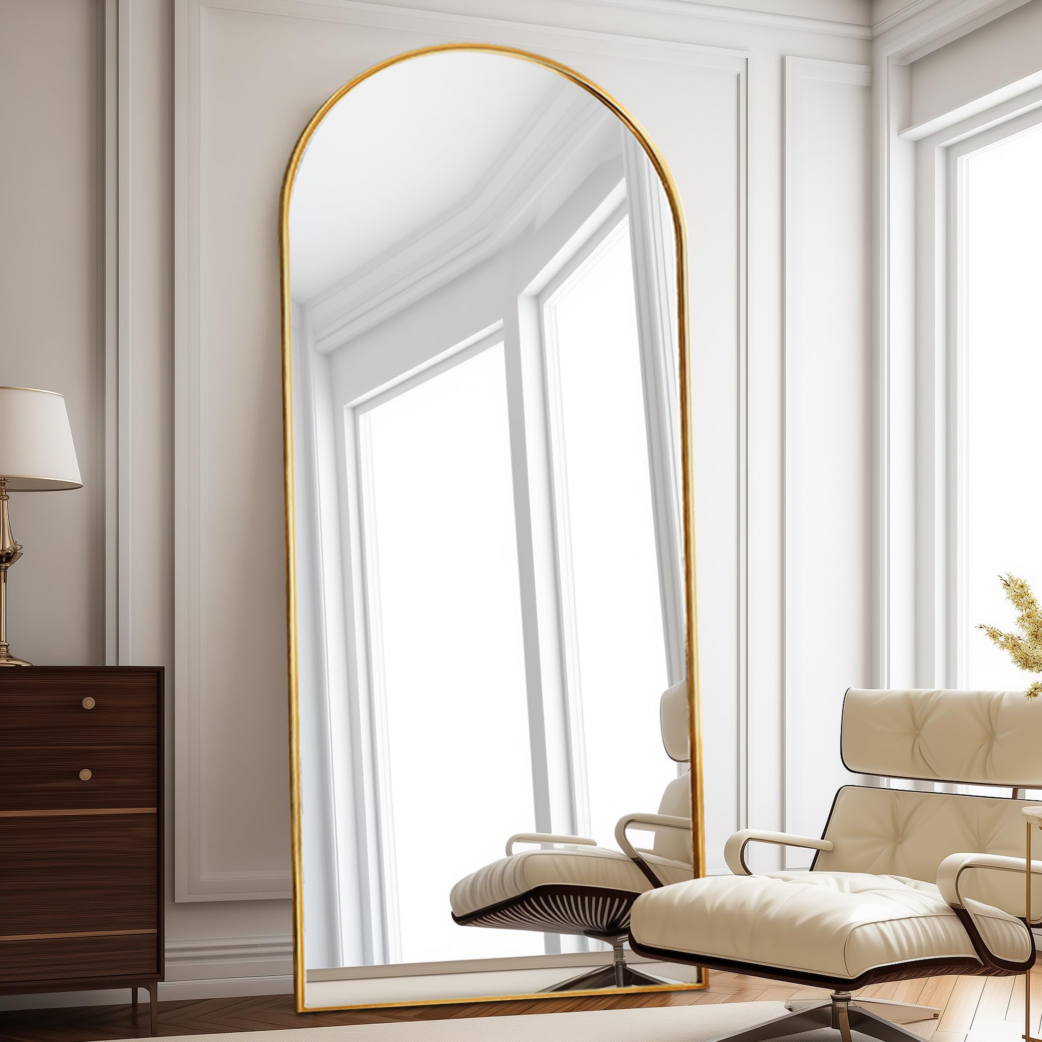 Photo 1 of ZMYCZ Floor Length Mirror, 76"x34" Arch Full Length Mirror Hanging or Leaning, Body Mirrors with Stand, Arched-Top Wall Mounted Mirrors with Aluminum Frame for Bedroom (Gold)