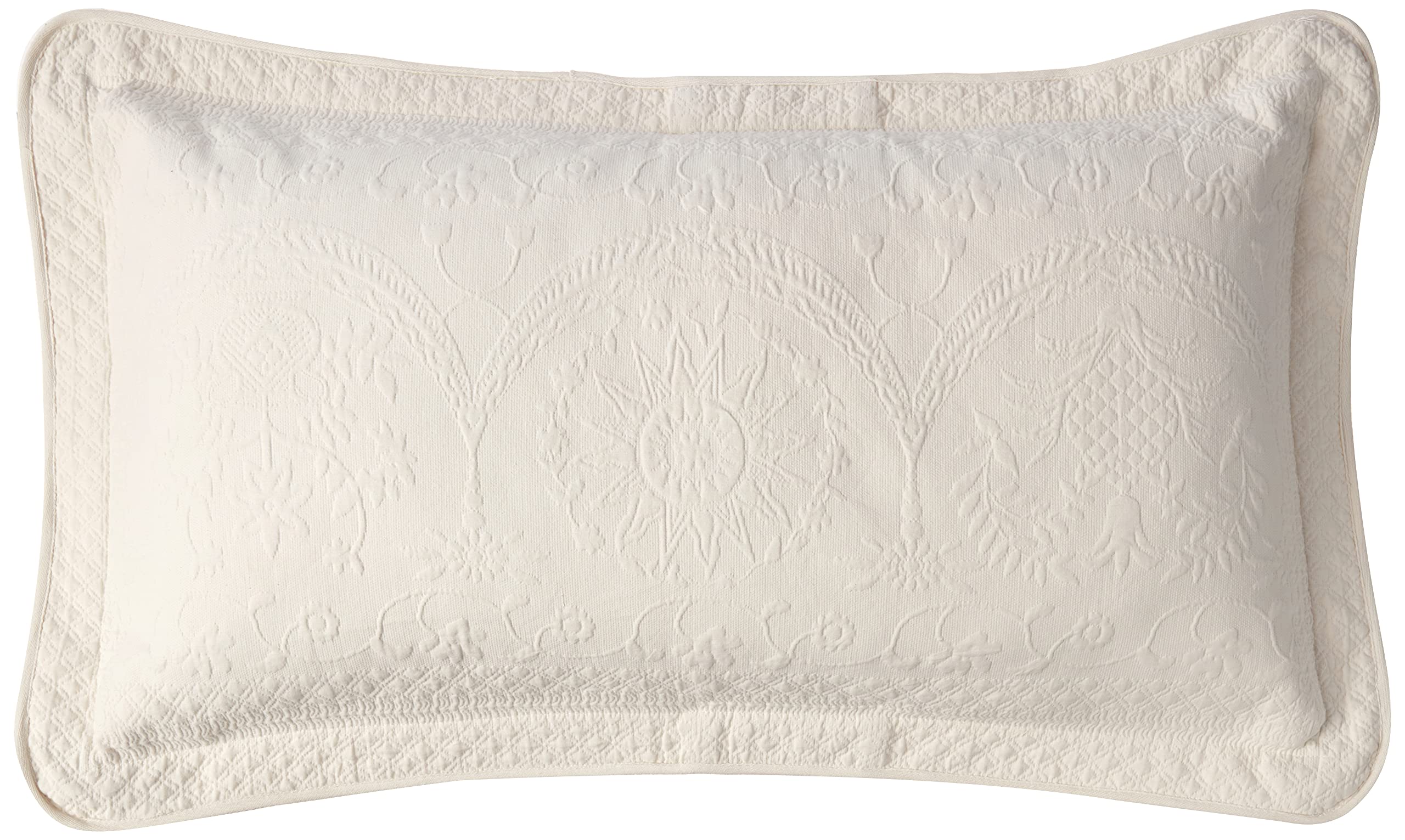 Historic Charleston Classic European Matelasse Cotton Decorative Pillow Case, Ivory, King Sham (20" x 36")