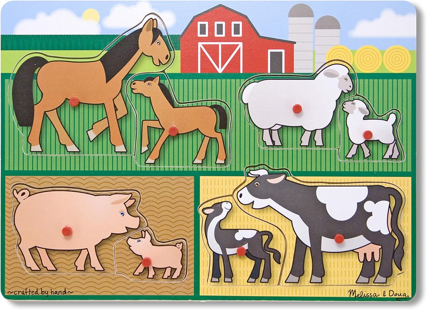 Melissa & Doug Wooden Peg Puzzles Set - Farm, Safari, and Vehicles: Toys & Games
